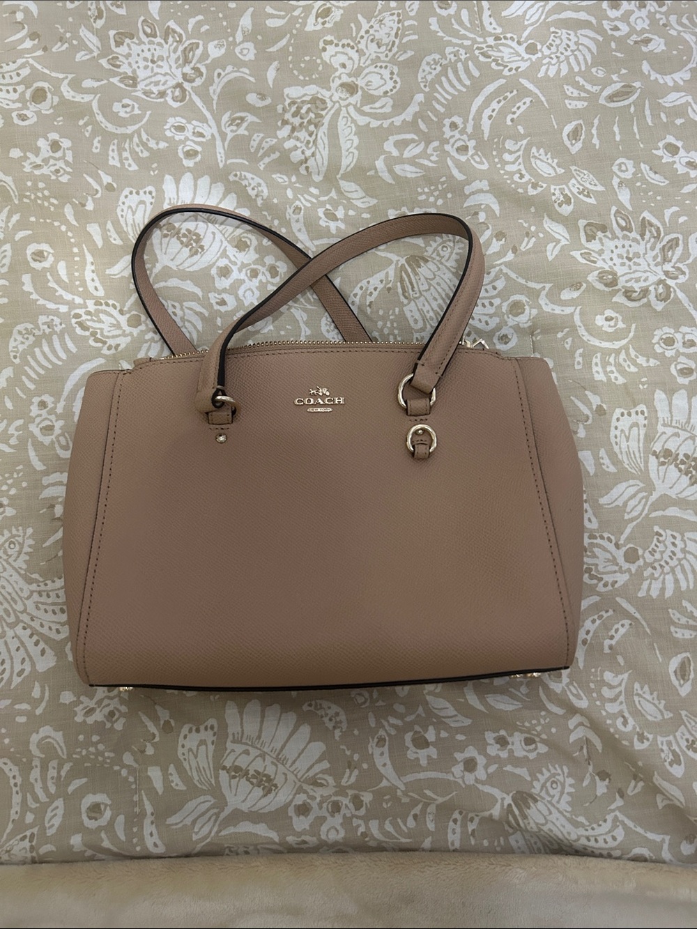 Coach Pebbled Leather Satchel in Taupe Pink